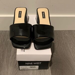 Nine West Black Patent Slide Mules with Low Block Heel